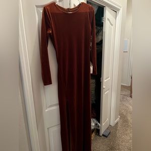 Long orange dress split on the side
